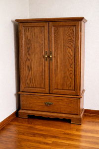 Solid Oak Armoire Wardrobe Cabinet w/ Drawer Traditional Bedroom Furniture