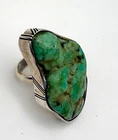VINTAGE NAVAJO GREEN TURQUOISE STERLING SILVER RING SIZE  6 SIGNED. 21.08 GRAMS