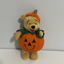 Vintage 90s Disney Store Winnie the Pooh Plush 7  Halloween Pumpkin Outfit READ