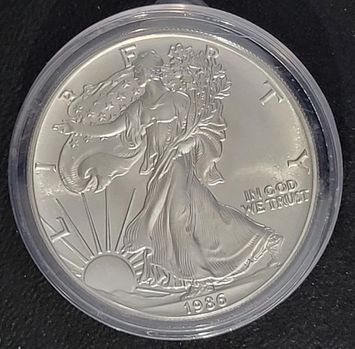 1986 American Silver Eagle $1 Dollar 1 Oz 999 Silver Coin, Uncirculated, In Case