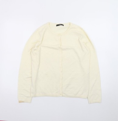 Mango Damen Elfenbein Baumwolle Strick Langarm Cardigan Größe 10