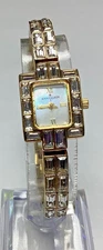 Anne Klein Womens Watch Gold MOP Gemmed Bezel & Band Rectangle New Battery