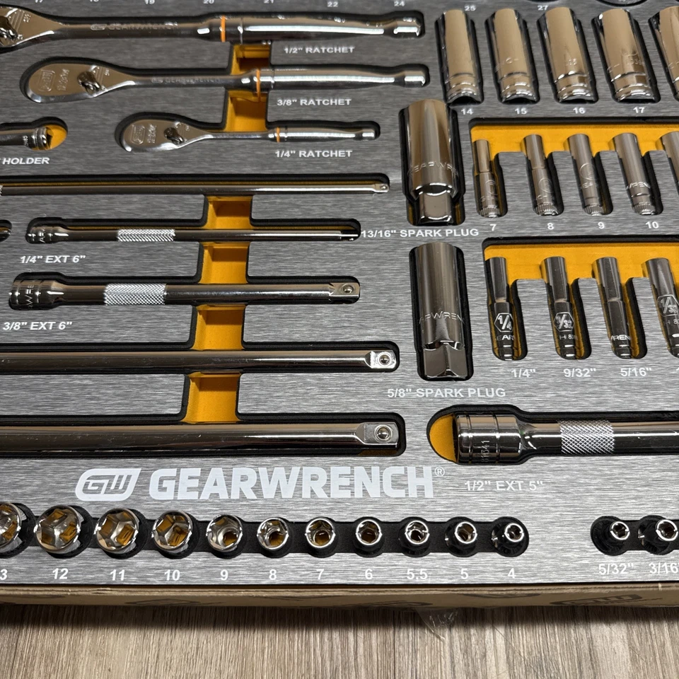 Набор механических инструментов гаечный ключ (83071-07) 1/4 дюйма 3/8 дюйма 1/2 дюйма с лотком для хранения 94 шт. - Изображение 3 из 4