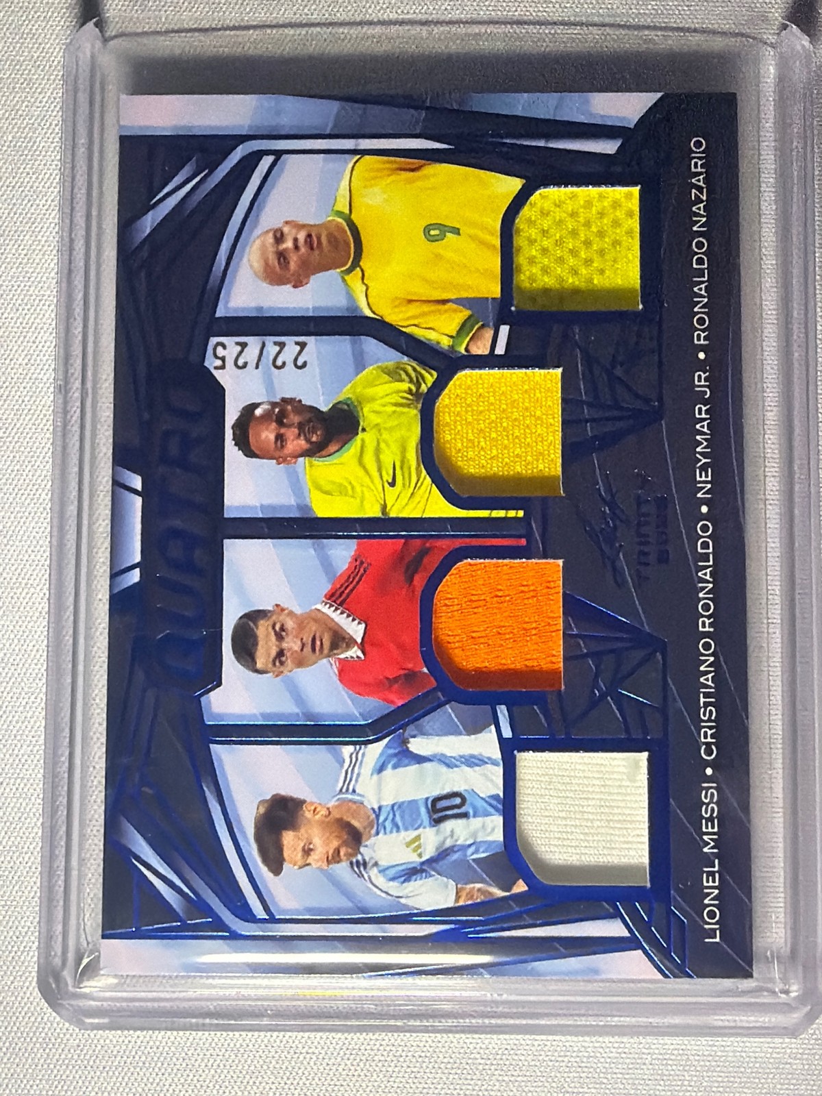 2025 Leaf Trinity - Quattro Blue #Q-11 Messi/Ronaldo/Neymar Jr./Nazário #/25 view 1