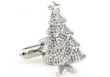 Christmas Tree Cufflinks Pair in Presentation Gift Box with Polishing Cloth