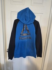 Reebok Boys Pullover Hoodie Blue Black Hooded Size M Long Sleeve Cotton Blend