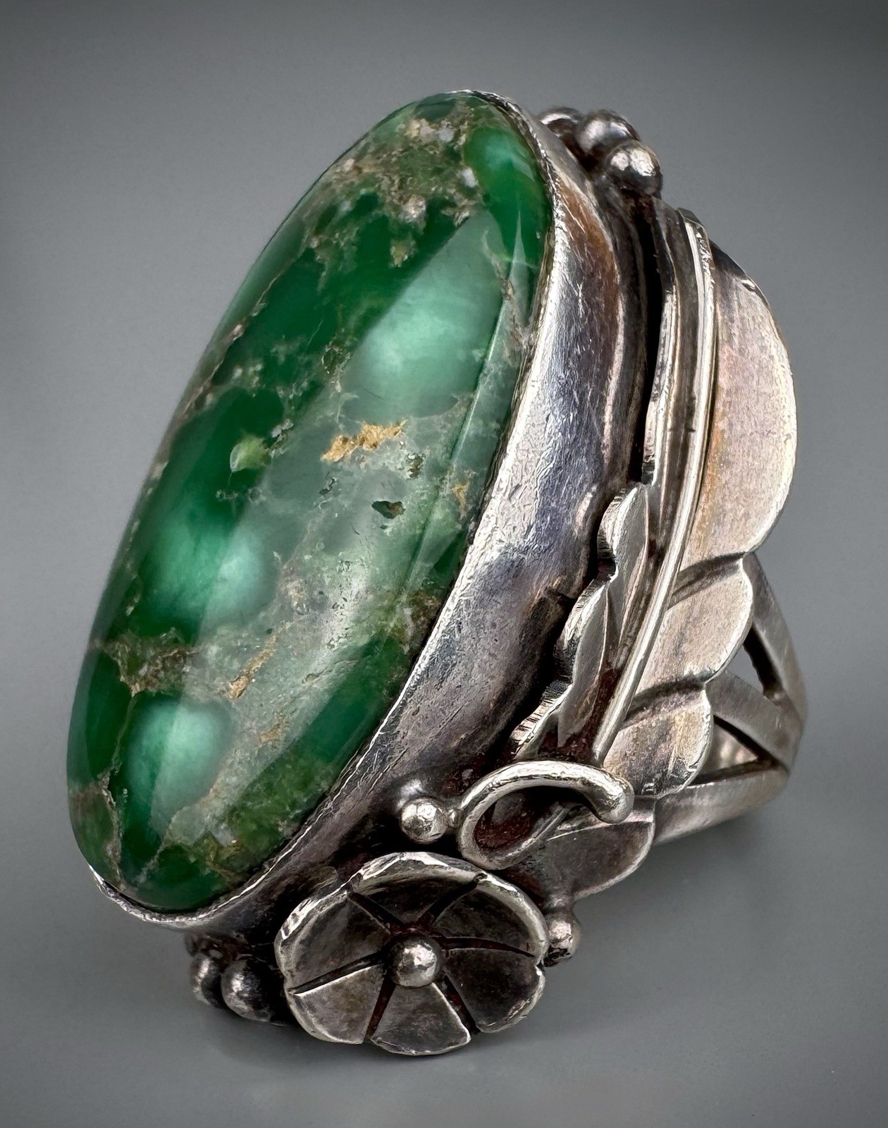 Large Vintage HOPI Sterling Silver HIGH GRADE Turquoise Ring ~ Ramona Loloma