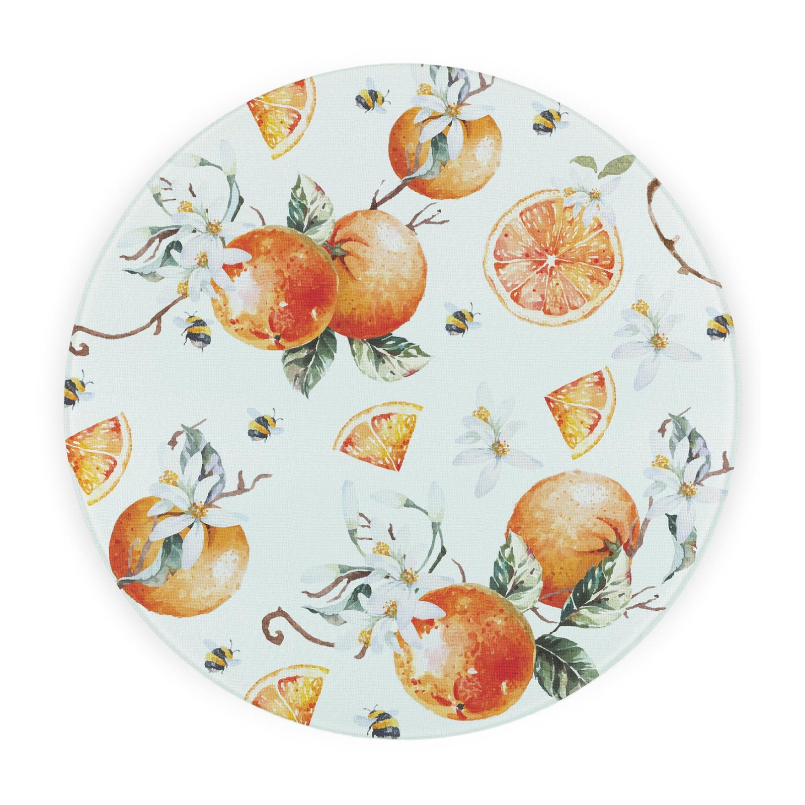 Tangerines Round Worktop Protector - Large Circular Textured Glass Trivet Gift