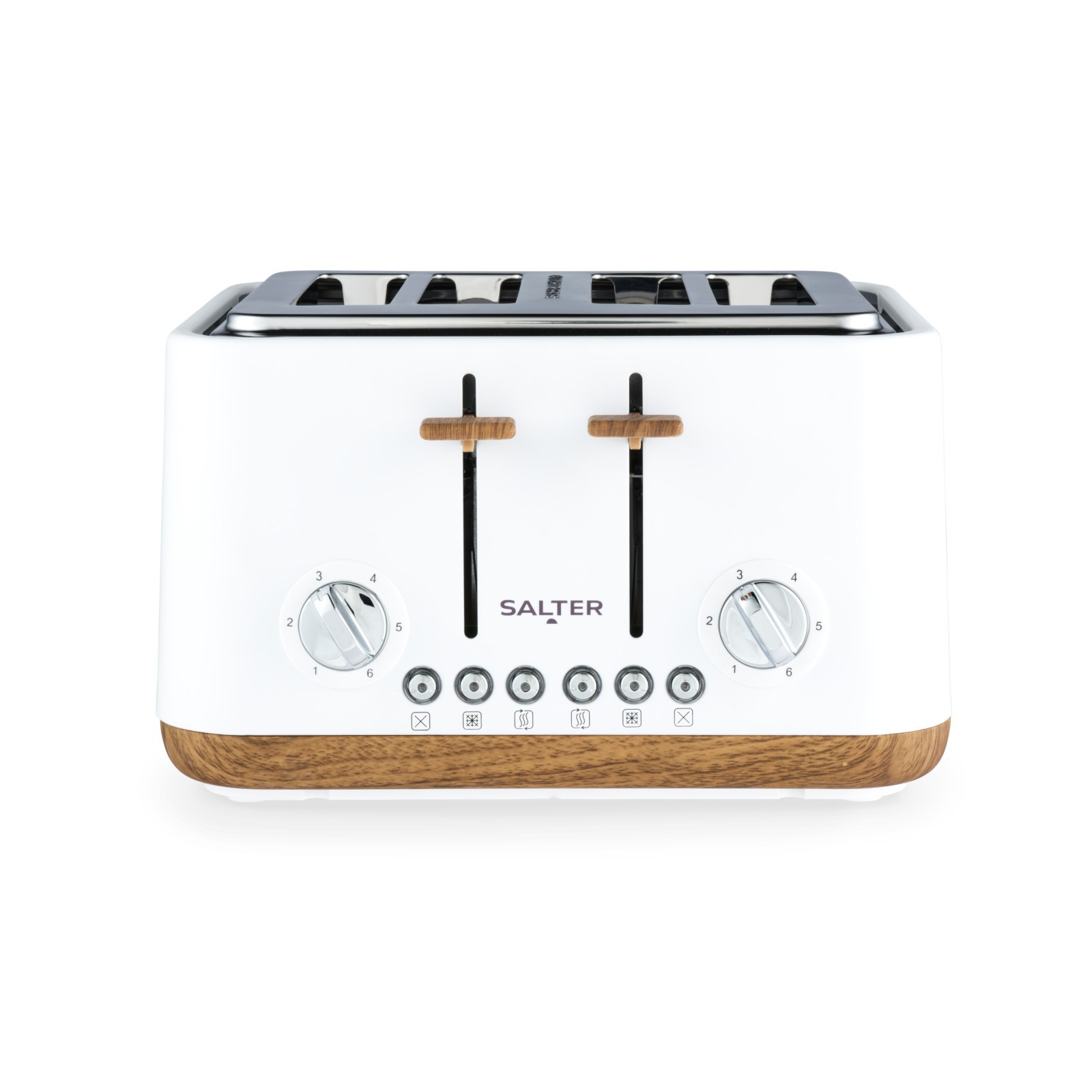 Salter 4-Slice Toaster Wide Slots for Thick Bread Crumb Tray White Wood Effect