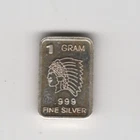 UNITED STATES NATIVE AMERICAN INDIAN HEAD BULLION BAR 1 GRAM .999 FINE SILVER