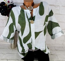 Italy Bluse Hemd Tunika Shirt Top Hemdbluse Baumwolle Leicht Kurz  XL 44 46