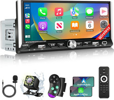 Single Din Car Stereo with Wireless Apple Carplay Android Auto, 6.9" IPS Touchsc