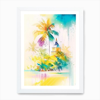 Barbados Aquarell Pastell Tropica gerahmtes Wandbild Poster Leinwanddruck Bild