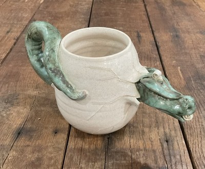 Vtg Handmade Ceramic Hatching Dragon Egg Mug Cup Signed