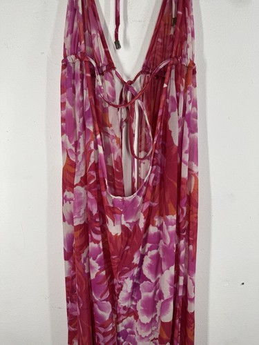 Y2K Victoria’s Secret Swim Cover Floral red Pink Sheer Halter Tie Waist XS/S - Afbeelding 4 van 7