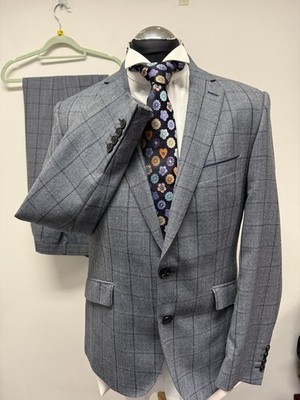 REMUS UOMO 2 STÜCK WOLLMISCHUNG INDIGO GLEN CHECK 40R W36 L32 (0647)