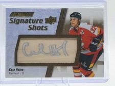 CALE HULSE 2025-26 UD ENGRAVED ICONS CALGARY FLAMES SIGNATURE SHOTS CARD