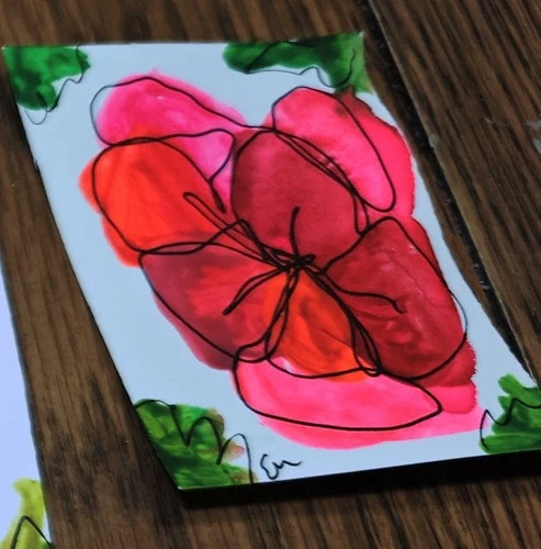 Pink Power Poppy! Original Red Floral  Watercolor Art on Paper 3.5