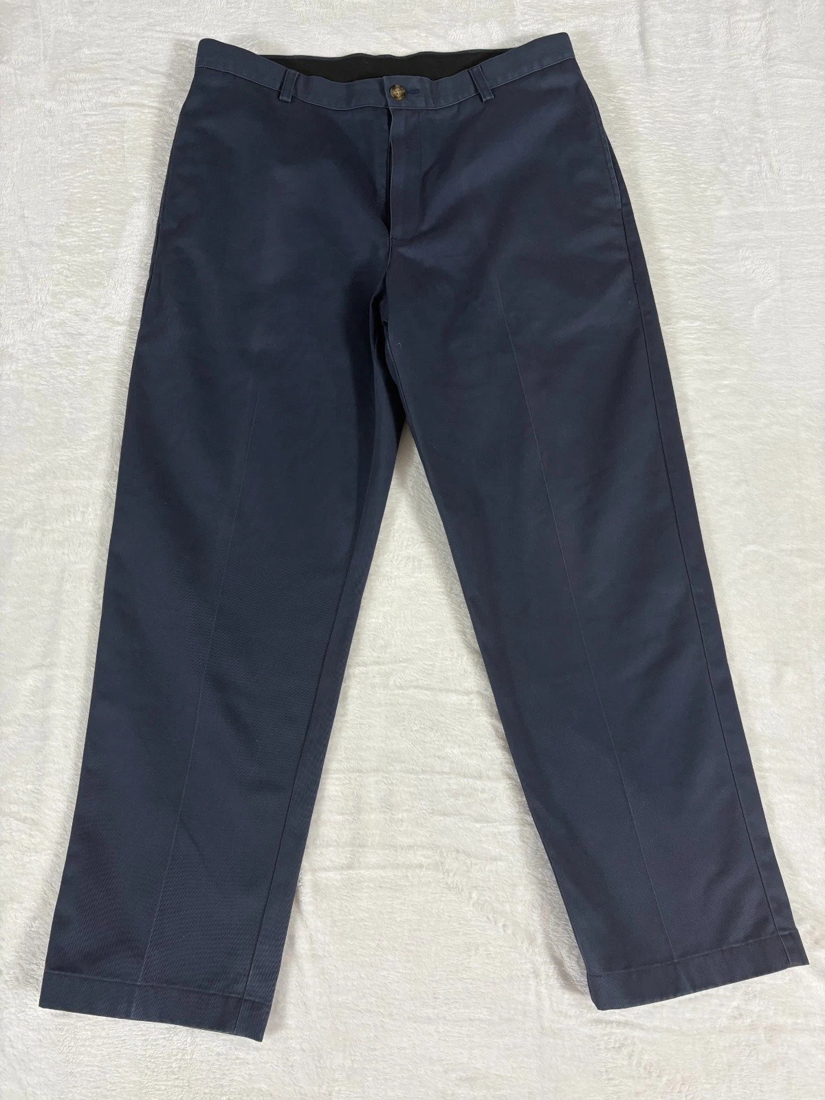 L.L. Bean Chino Pants Mens Size 35 Navy Blue Flat Front Classic Fit Straight Leg