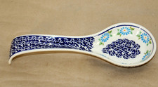 Boleslawiec Polish Pottery Long Spoon Rest Blue Floral Flowers Signed 652 11.5''