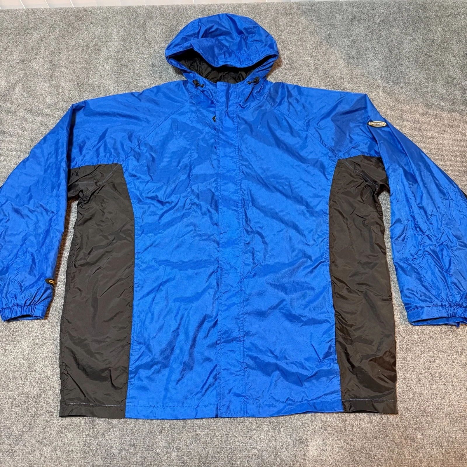 Stearns Jacket Mens XXL Blue Nylon Hood Full Zip Waterproof Breathable Dry Wear