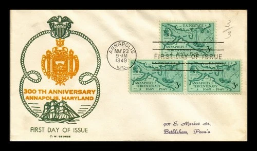 US COVER ANNAPOLIS TERCENTENARY FDC SCOTT 984 C W GEORGE THERMOGRAPHED