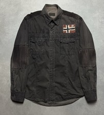Napapijri Geographic Men's Military Shirt Grey Cotton Cargo Utility Flag Size S