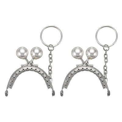 2 Pcs Metal Purse Frame, 5cm/1.97'' Kiss Lock Clasp with Key Ring, White