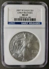 2007 W Burnished $1 American Silver Eagle Dollar NGC MS69