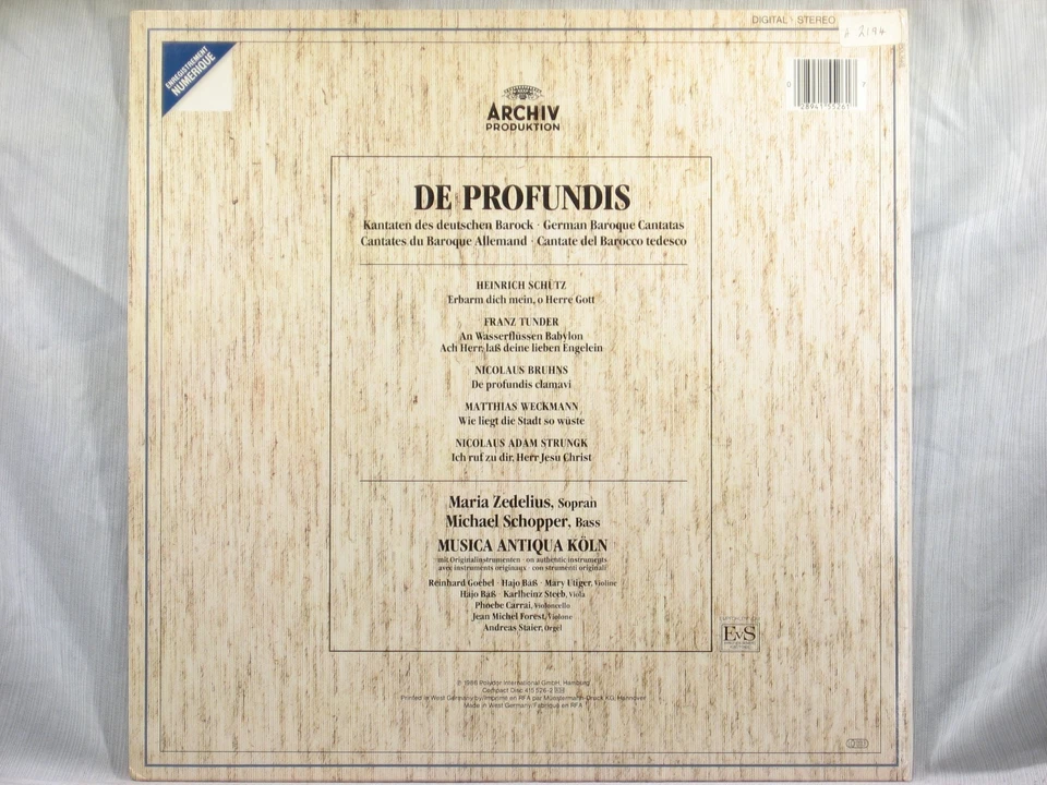 De Profundis: Schütz Tunder Bruhns Weckmann Strungk Cantatas - Archiv 415 526-1 - Image 2 of 4