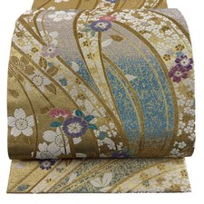 JAPANESE KIMONO BELT FUKURO OBI PURE SILK GOLD ROKUTSU-GARA FF0680