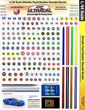 1/64 HO UltraCal Decals Metallic Pearl Number Roundels Fits AFX Aurora