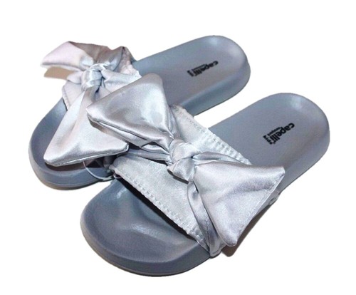Capelli New York Kids Girls Flat Slides Satin Bow Flip Flop Pink Silver Sz 1-2 - Picture 4 of 5