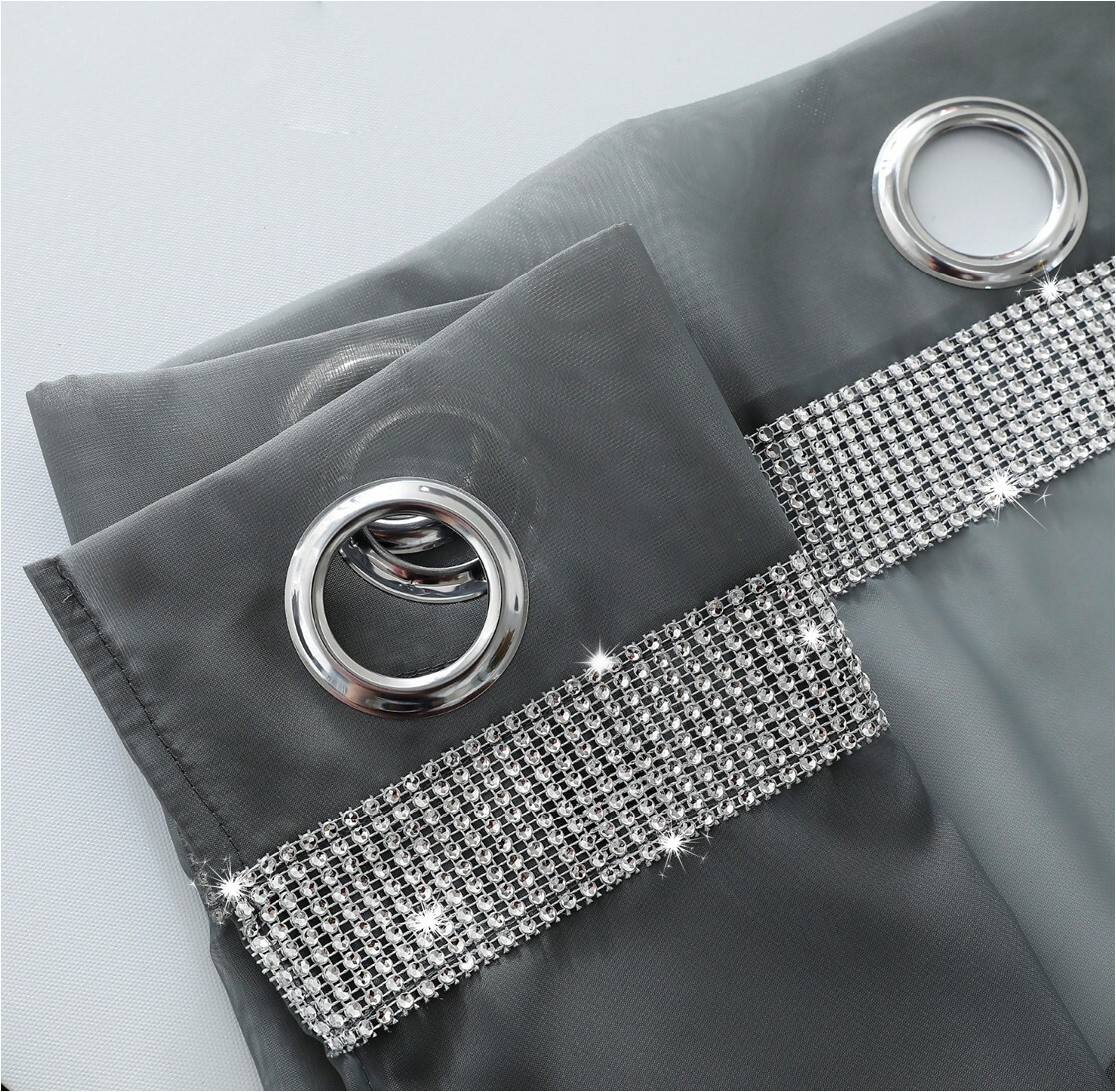 GLITTER Diamante Sparkle Glitter Eyelet Ring Top Voile Curtain Panel 3
