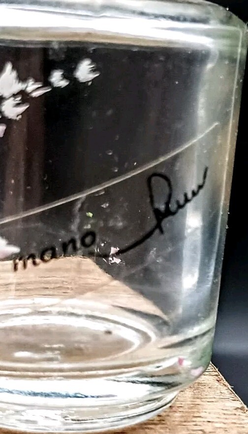 Vintage Decorato a mano Glass Salt and Pepper Shakers in Metal Caddy MCM Italy