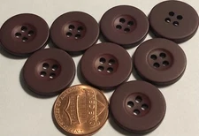 8 Vtg Matte Dark Reddish Brown Plastic Buttons Sew-thru 4-hole 19mm 3/4" 12502