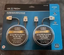 New CE TECH 2-Pack Super Slim Premium High-Speed Gold Plated 6ft HDMI Cables 4k