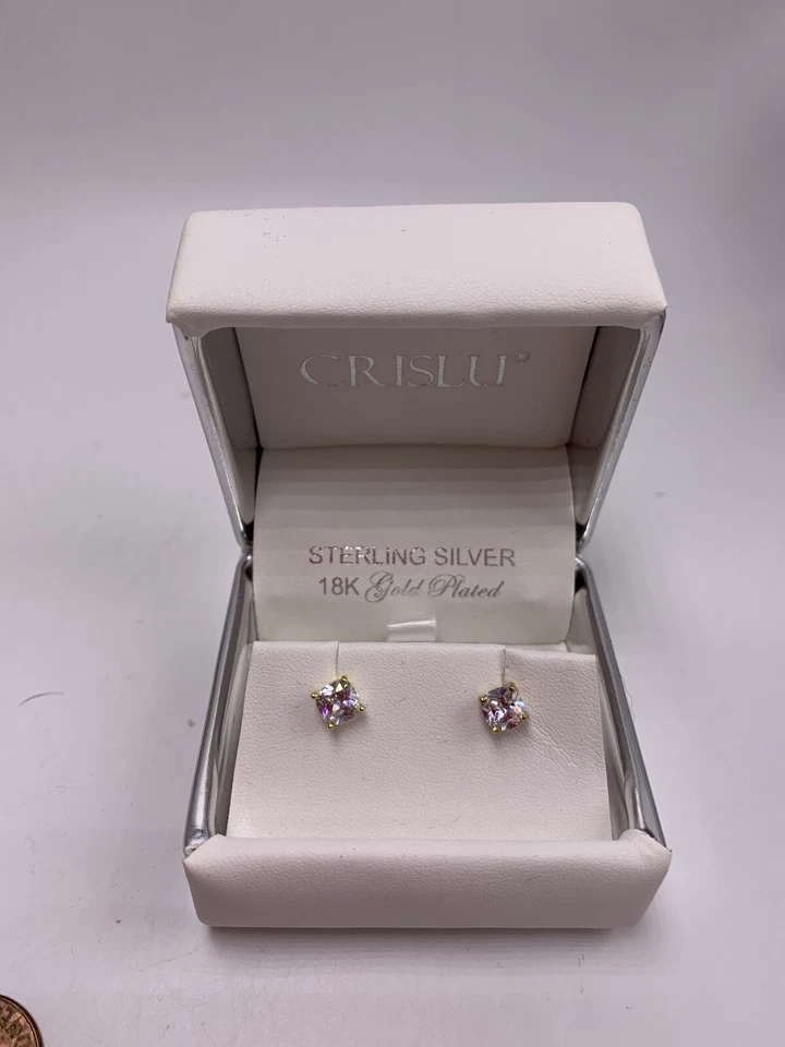 NUEVO EN CAJA ARETES CRISLU circonita cúbica ~ plata esterlina oro platino chapado d Foto 3 de 4