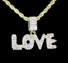 Love CZ Pendant 14k Gold Plated 24" Rope Hip Hop Fashion Womens Necklace 
