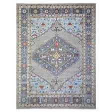 8'8" x 11'7" Echo Gray Pure Wool Hand Knotted Finer Peshawar Rug R73406