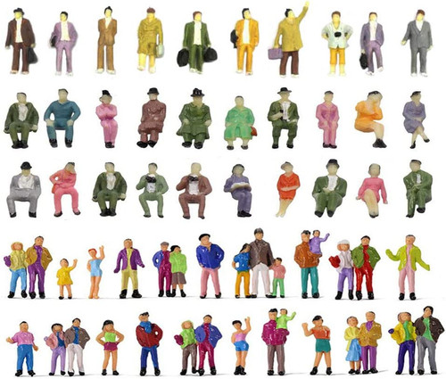 50 Pcs 1:87/ Ho Scale People Figurines Set - Tiny Sitting and Standing Delicate