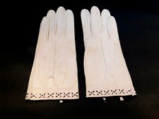 DESIGNER LADIES CREAM LEATHER GLOVES UNLINED WITH BLACK TRIM SIZE 6.5