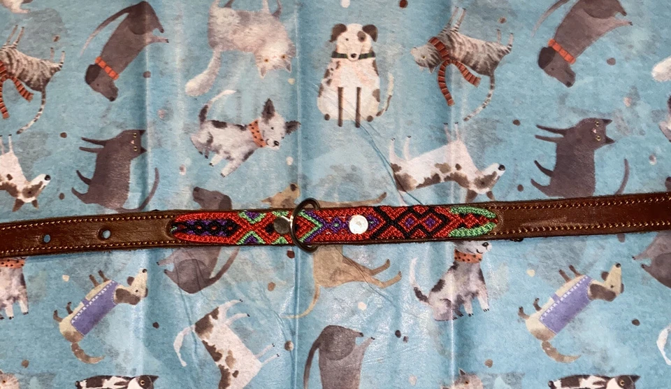 Dog Collar Genuine Leather 12.5" Length Small Breed 100% Colorful Silk Thread - Image 3 of 4