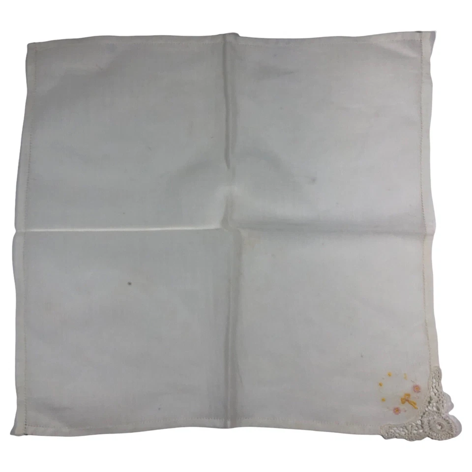 Pañuelo blanco vintage con diseño de esquina de encaje rosa flores lazo  Foto 2 de 4