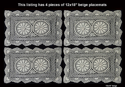 Creative Linens 4PCS 12x18'' Cotton Crochet Lace Placemats Beige Handmade
