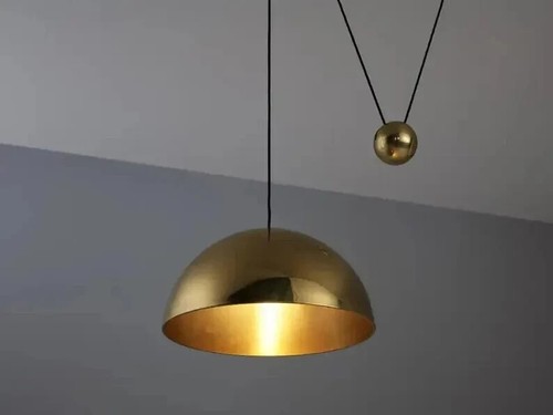 Mid Century Italian Brass Pendant Shade Flush Mount Chandelier Fixture Light - Picture 5 of 10