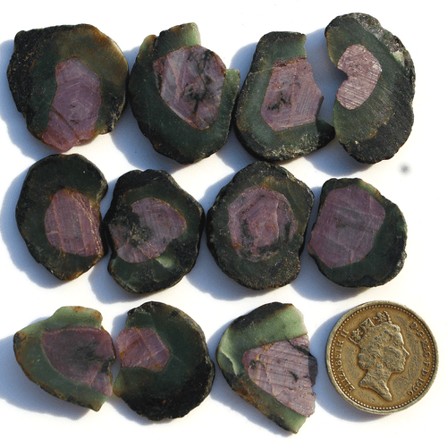 11 Pcs Natural Rare Watermelon Ruby Untreated 22mm-23.7mm Slice Rough Gemstones - Picture 2 of 14