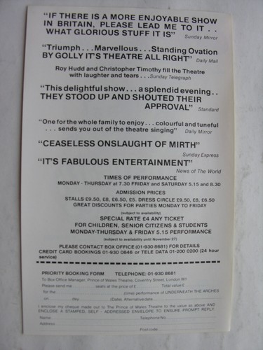 1980s UNDERNEATH THE ARCHES Roy Hudd Christopher Timothy Flanagan & Allen Flyer - Picture 2 of 2