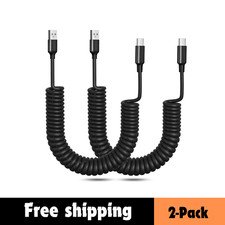 USB a to USB C Coiled Cable, 2-Pack Car Charger Cord 60W Fast Charging 1-5FT Ret