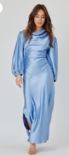 JATEA SZ 8 The Mia Powder Blue Sateen 3/4 Puff Sleeves Midi Dress 